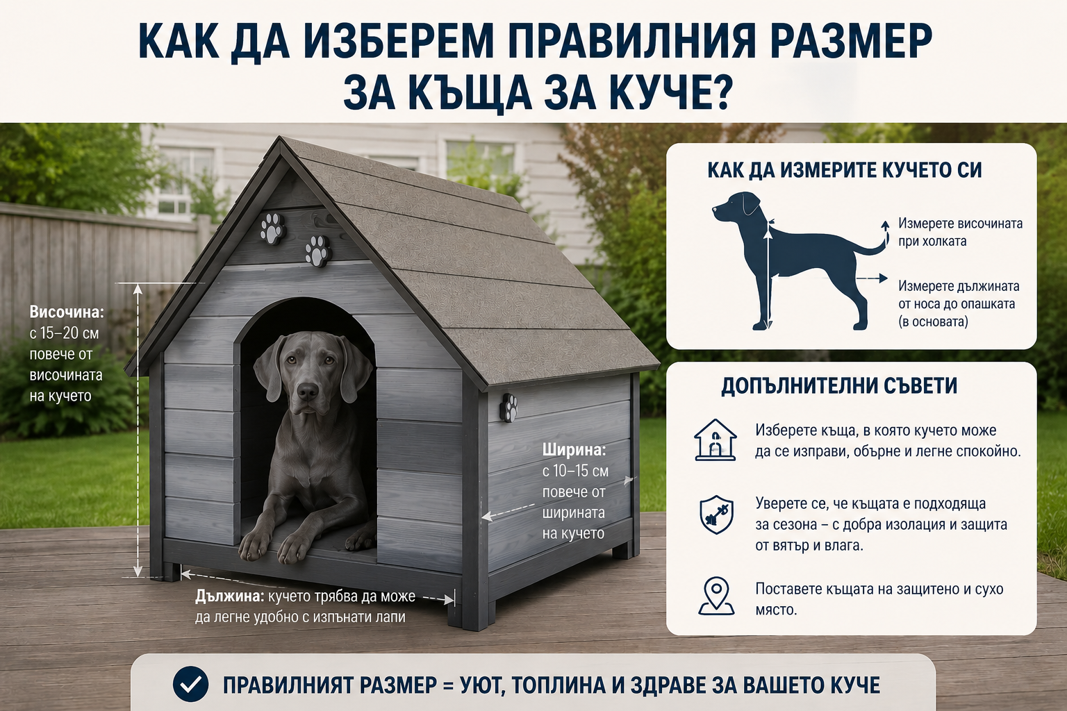 Как да изберем размер дървена къща за куче?
